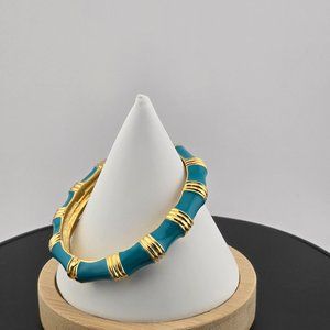 VINTAGE KJL Kenneth Jay Lane Turquoise blue Enamel gold ribbed bracelet